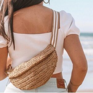 Lu & Elle Tan Woven Crossbody Bag brand new